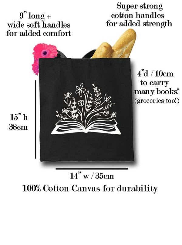 Botanical Library Cotton Artist Designed Canvas Tote l Book l Grocer Bag