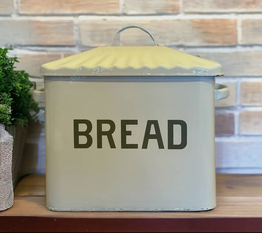 Enameled Bread Box with Lid and Handles-LARGE