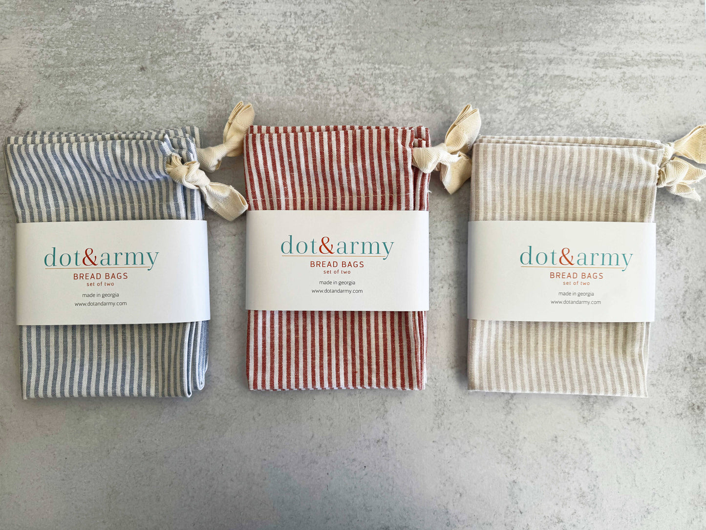 Americana Stripe Linen Bread Bags, set of two