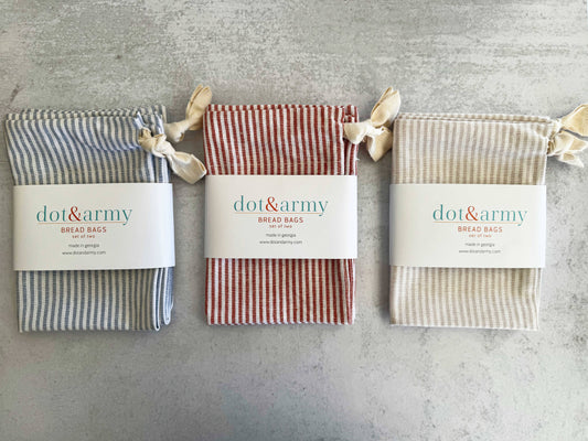 Americana Stripe Linen Bread Bags, set of two